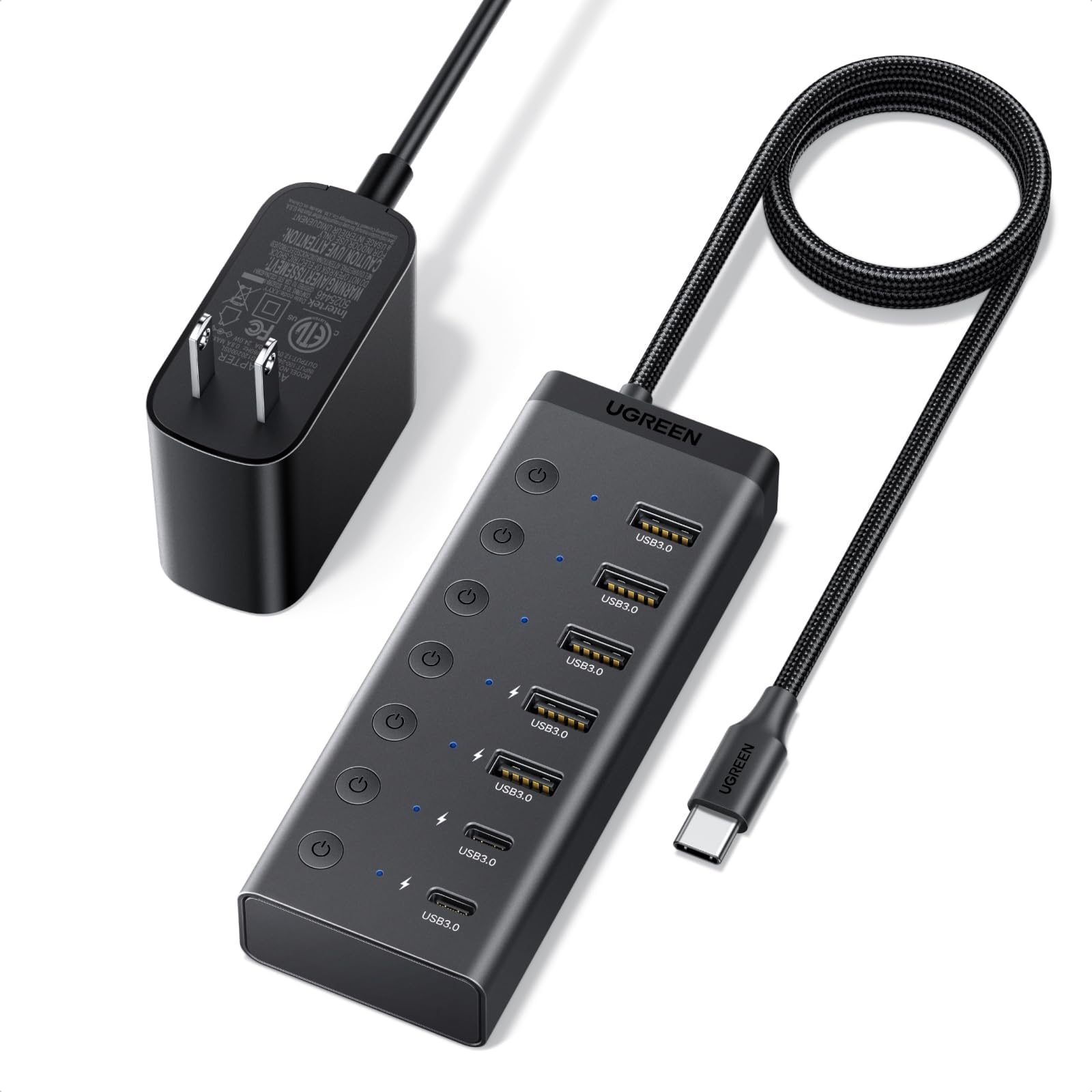 UGREEN 7in1 Powered USB C 3.0 Hub, 7 Ports, 5xUSBA and 2xUSBC, 5Gbps