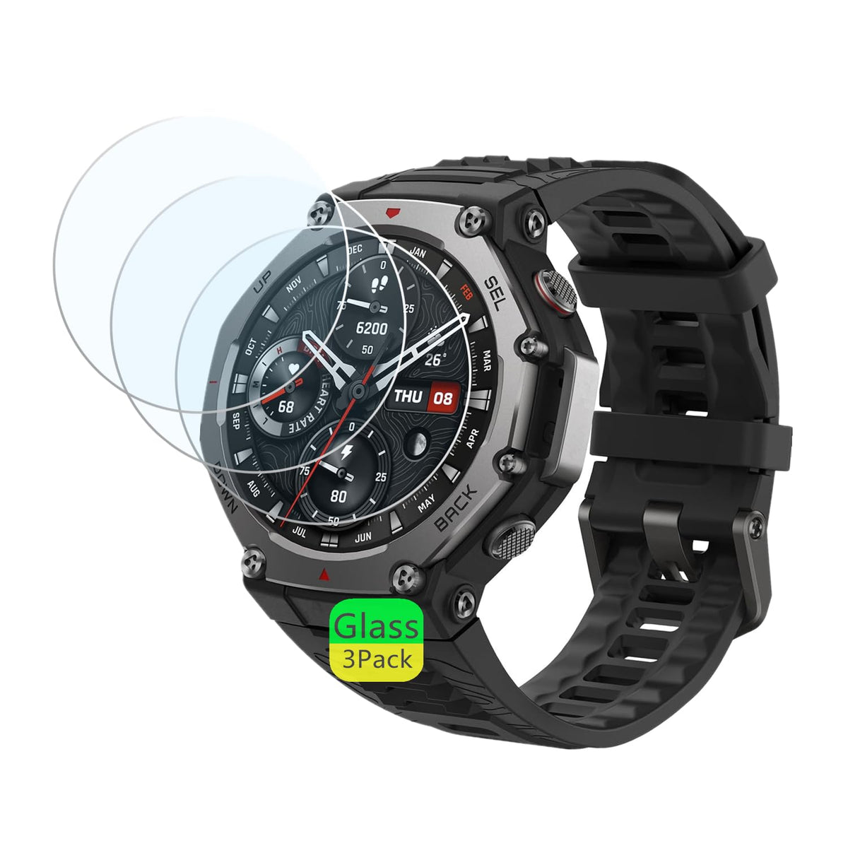 Aemus Screen Protector Compatible For Amazfit T-Rex 3 Rugged/Military Smart Watch (3 Pack) Tempered Glass Protector Clear Film