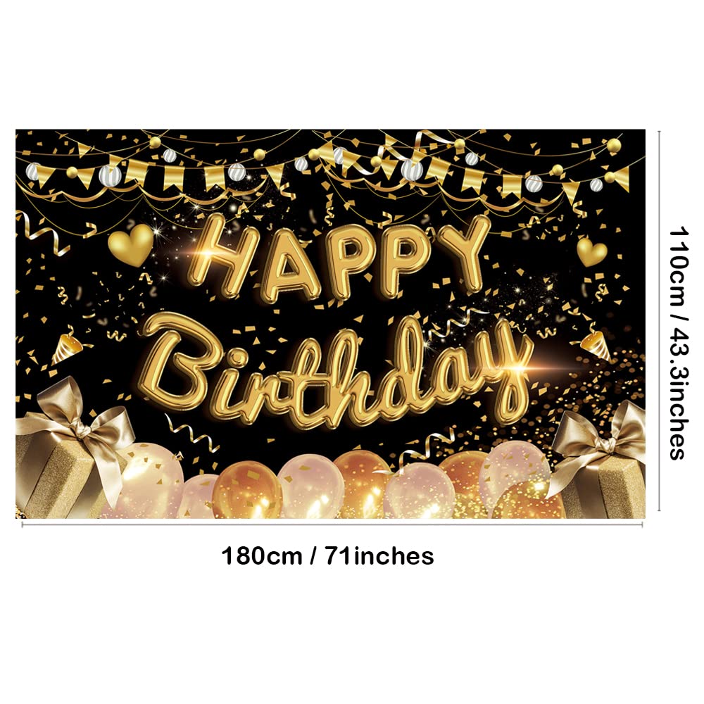 Lovyan Happy Birthday Backdrop Banner Extra Large Fabric Black Gold Sign Poster Photo Booth Background For Men Women Birthday An