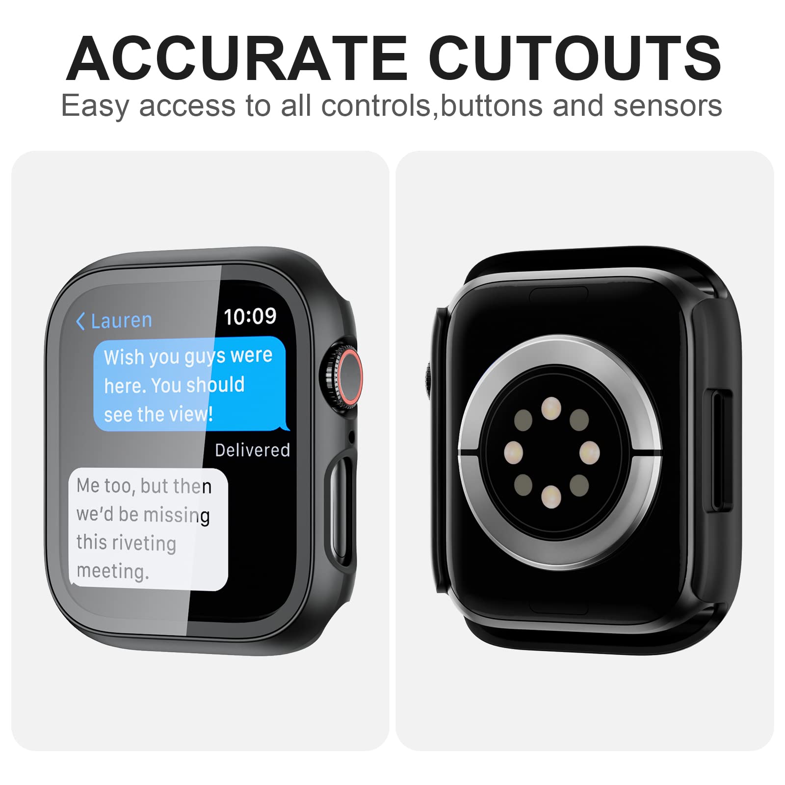Jzk 2 Pack Case With Tempered Glass Screen Protector For Apple Watch Series 9/8/7 41Mm, Slim Guard Bumper Full Coverage Hard Pc
