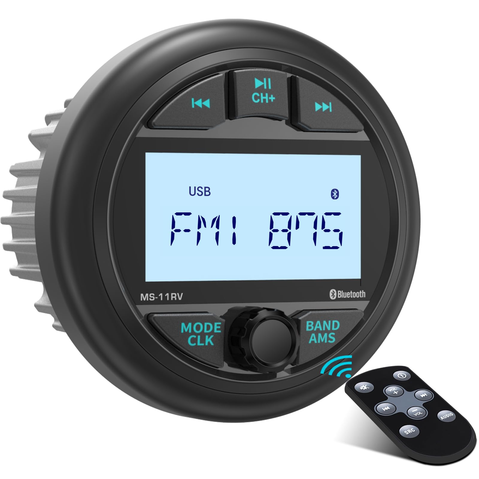 Waterproof Marine Gauge Stereo Receiver - Bluetooth Boat AM FM Radio - 2.8 Inch LCD Display MP3 USB AUX-in Subwoofer Pre-Amp 200