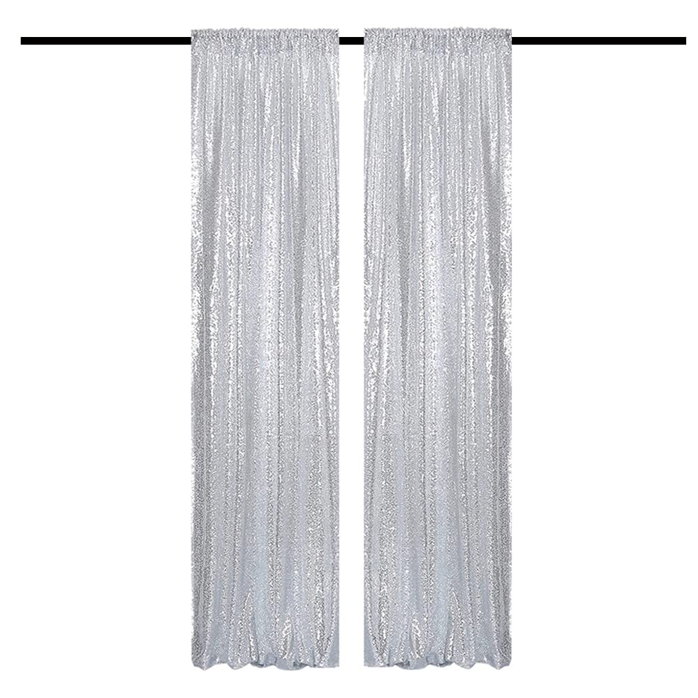 Tcbesto Silver Sequin Backdrop Curtains 2Ftx8Ft 2 Panels Sparkle Backdrop Curtain Drapes Glitter Backdrop Photo Background For W