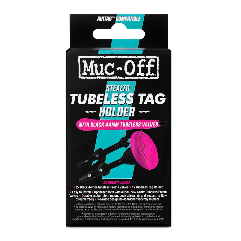 Muc-Off Stealth Tubeless AirTag Holder & Tubeless Valves Kit - Hidden Air Tag Holder for Bike Compatible with Apple AirTag - Ant