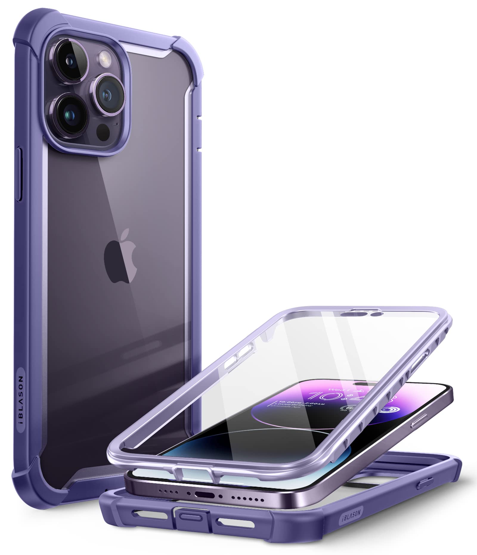 i-Blason Ares Designed for iPhone 14 Pro Case 6.1 inch (2022 Release), Dual Layer Rugged Clear Bumper Case with Built-in Screen 