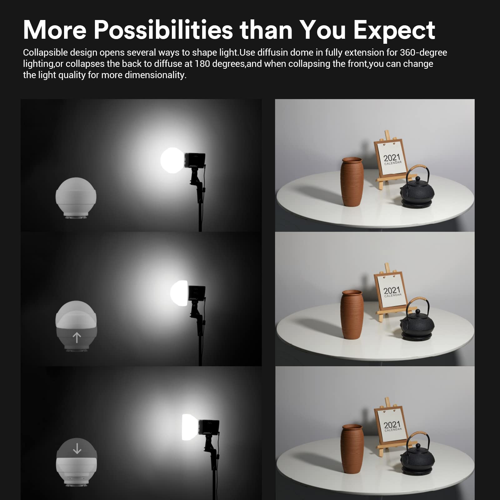 Godox Ml Cd15 Diffusion Dome With 3 Adapters, Flash Light Diffuser, Compatible For Godox V1 Series Ml30 Ml60 Ml60Bi Ad200 Ad200P