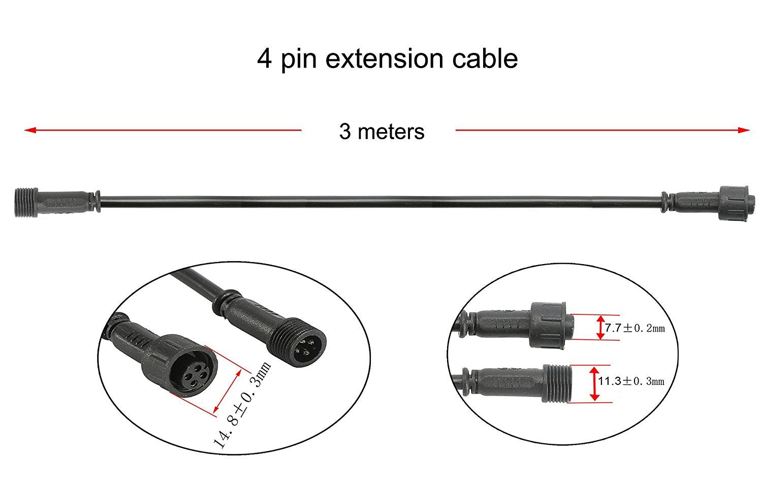 Sumaote 9.84Ft 3M 4Pin Extension Cable Wire With Male And Female Connectors At Both Ends For Rgb Multi Color Led Deck Light, Pac