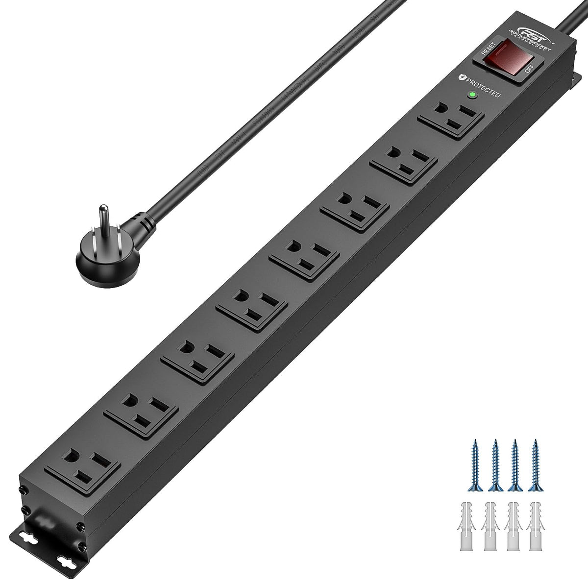 Crst 8 Outlet Metal Heavy Duty Power Strip, 2100J Power Strip Surge Protector, 6Ft Cord Mountable Power Strip For Home Office Ga