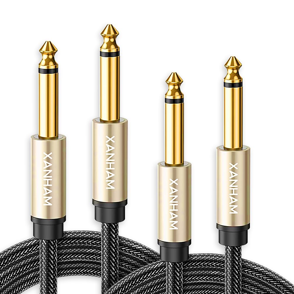 XANHAM 2-Pack 1/4 Inch TS Instrument Cable 30 Feet /10M Electric Guitar Cables Quarter Inch Mono Jack Cord for Electric Guitar, 
