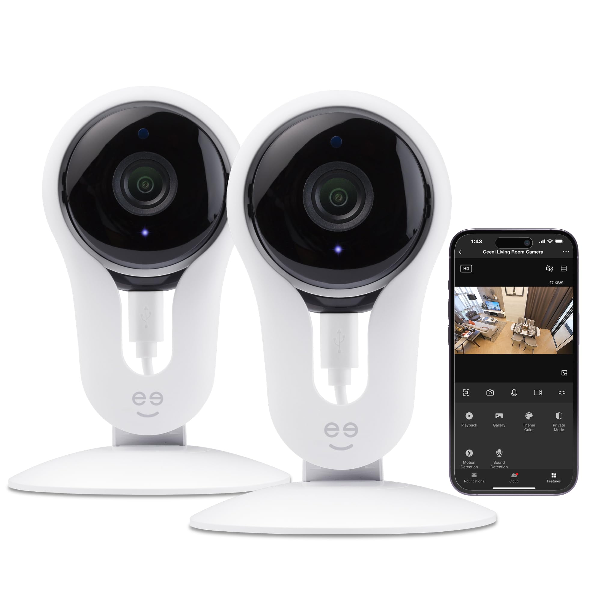 Geeni Aware 1080P Indoor Smart Home Security Camera 2 Pack | 2 Way Talk, Night Vision, Motion Alerts | Works With Alexa & Google Home | 2.4 Ghz Wi Fi | 2 Pack