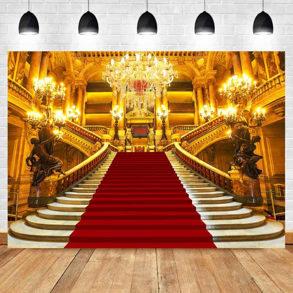 Sensfun Red Carpet Palace Backdrop For Photography Royal Golden Castle Gorgeous European Hall Party Background Vinyl Red Stage B