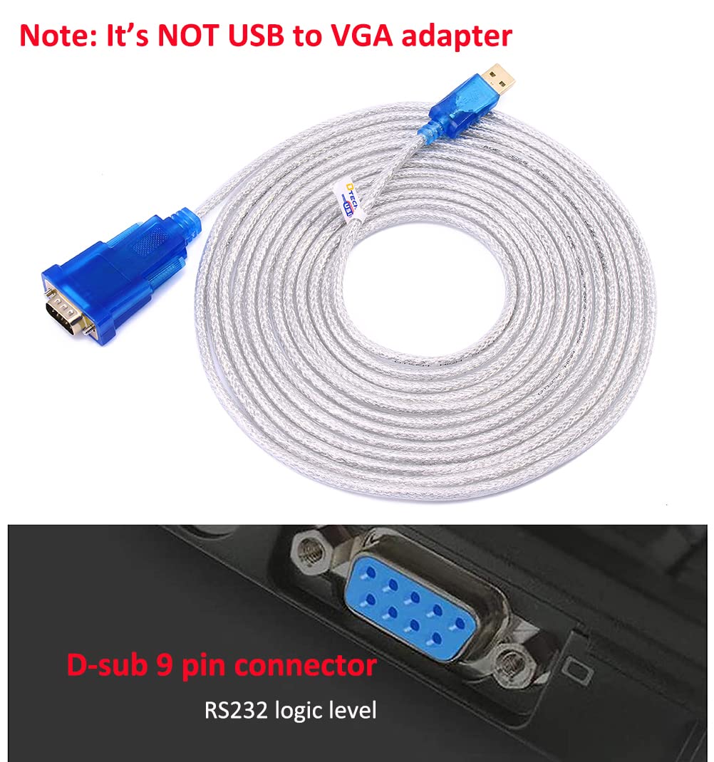 Dtech Usb To Serial Adapter Cable Rs232 Db9 Male Port With Ftdi Ft232Rl Chipset Supports Windows 11 10 8 7 And Mac Linux (1.5 Fe