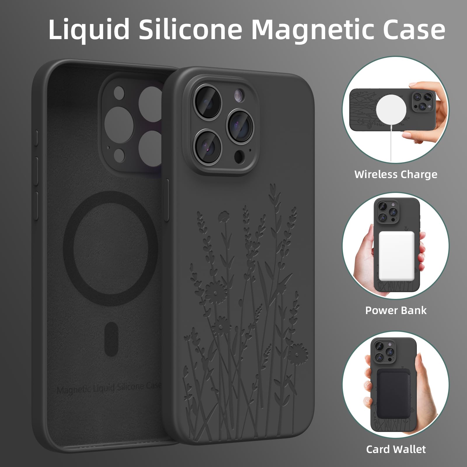 Oaoa Magnetic Silicone Case Compatible With Iphone 15 Pro Case, Built In Magnets, Compatible With Magsafe, Slim Engraved Liquid