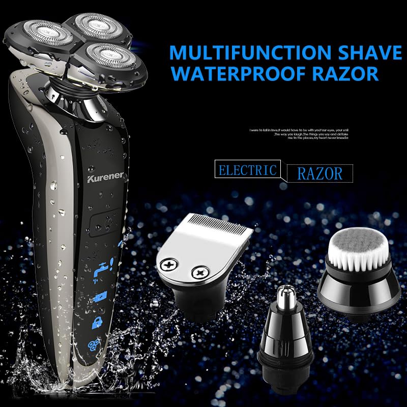 Kurener Electric Shaver Razor For Men Rechargeable 100% Waterproof Rotary For Shaving With Nose Trimmer Sideburns Trimmer Face C