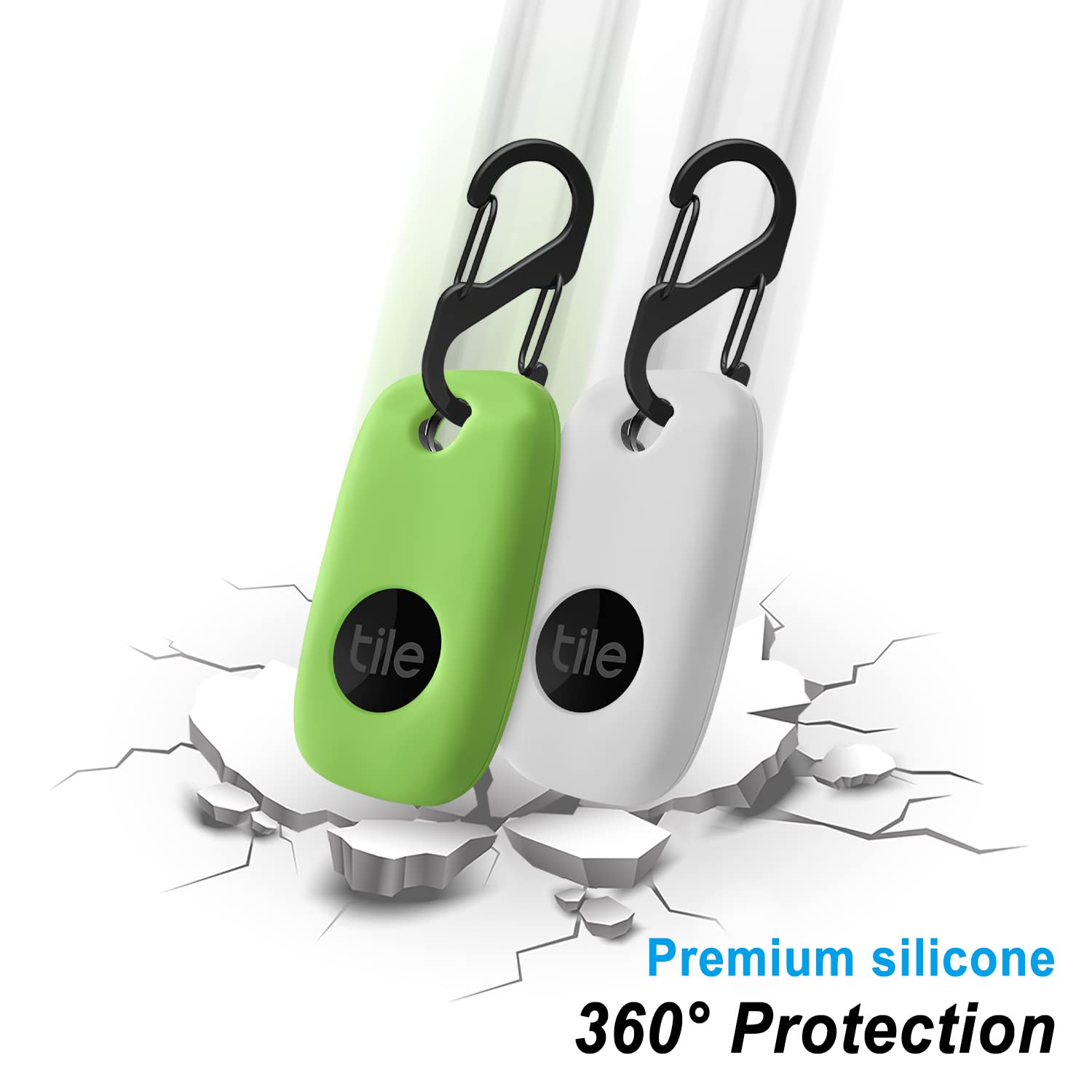 Geiomoo Silicone Case For Tile Pro 2022 Tracker, Soft Flexible Scratch Resistant Cover With Carabiner (2 Pack White+Fluorescent