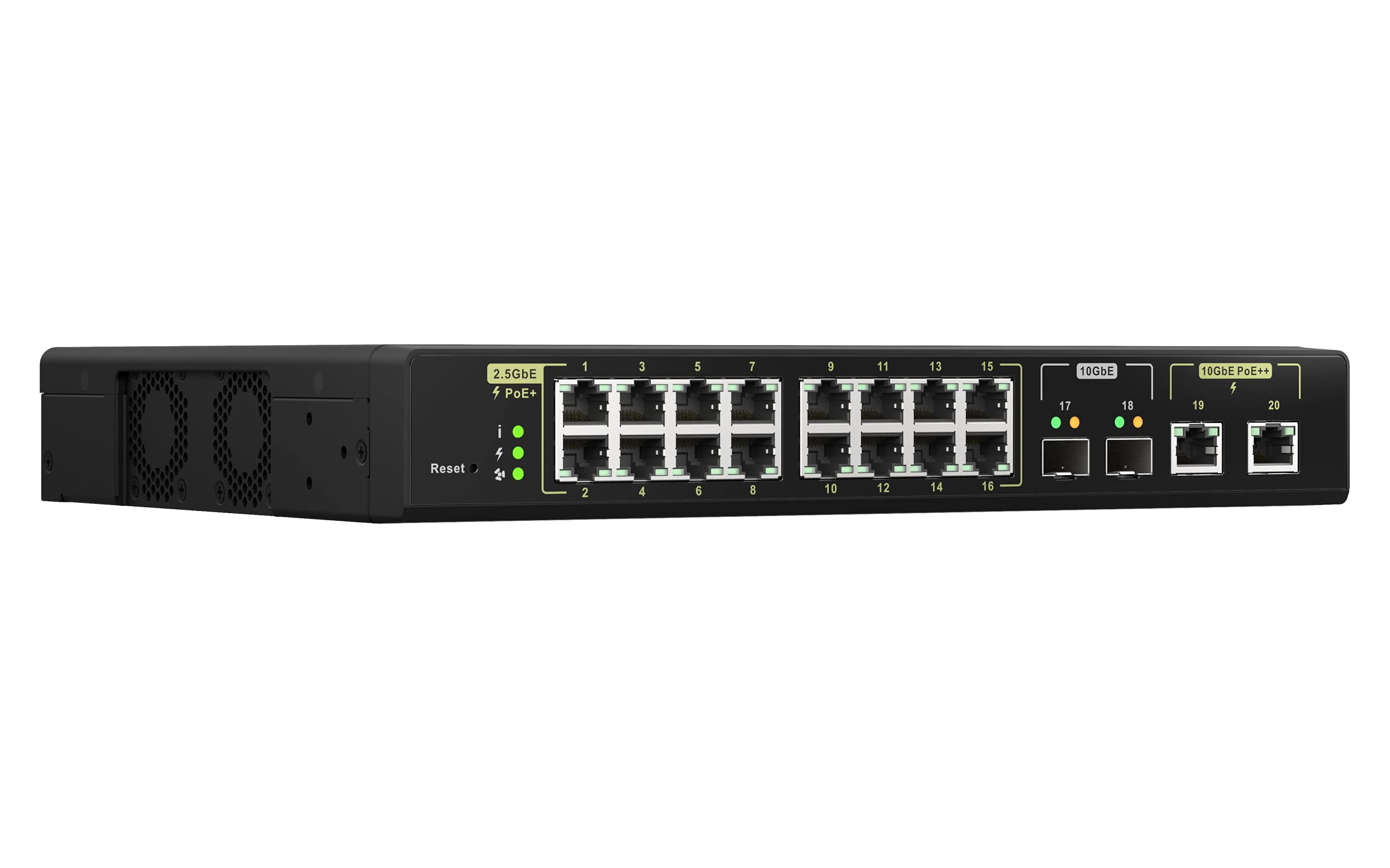QNAP 20 Port 10GbE PoE++ and 2.5GbE PoE+ Managed Network Switch (QSW M2116P 2T2S US). Layer 2, Web Management