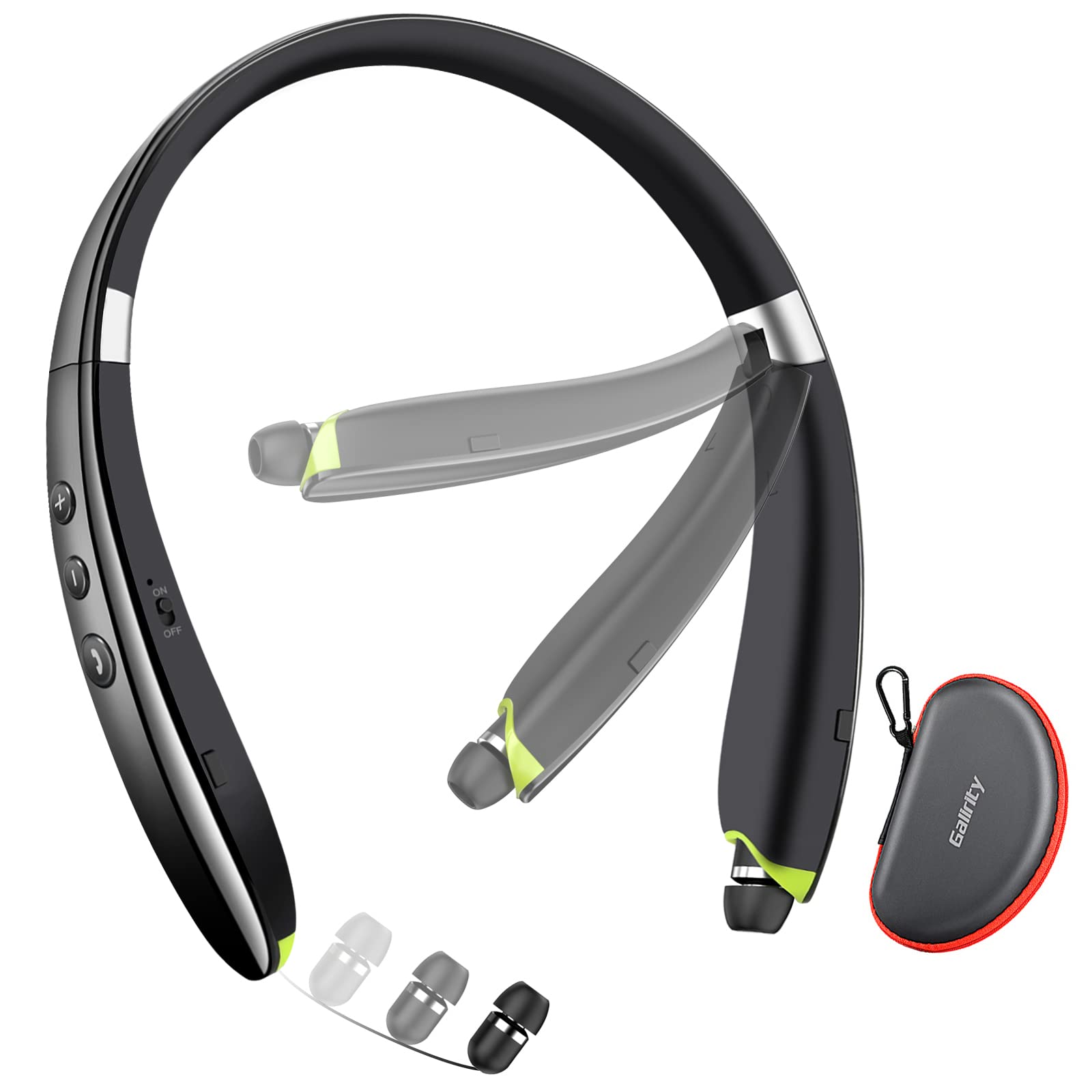 Bluetooth Headset, 2025 Upgraded Neckband Bluetooth Headphones with Retractable Earbuds, Noise Cancelling Stereo Earphones with Mic, Foldable Wireless Headphones for Sports Office with Carry Case -Like New