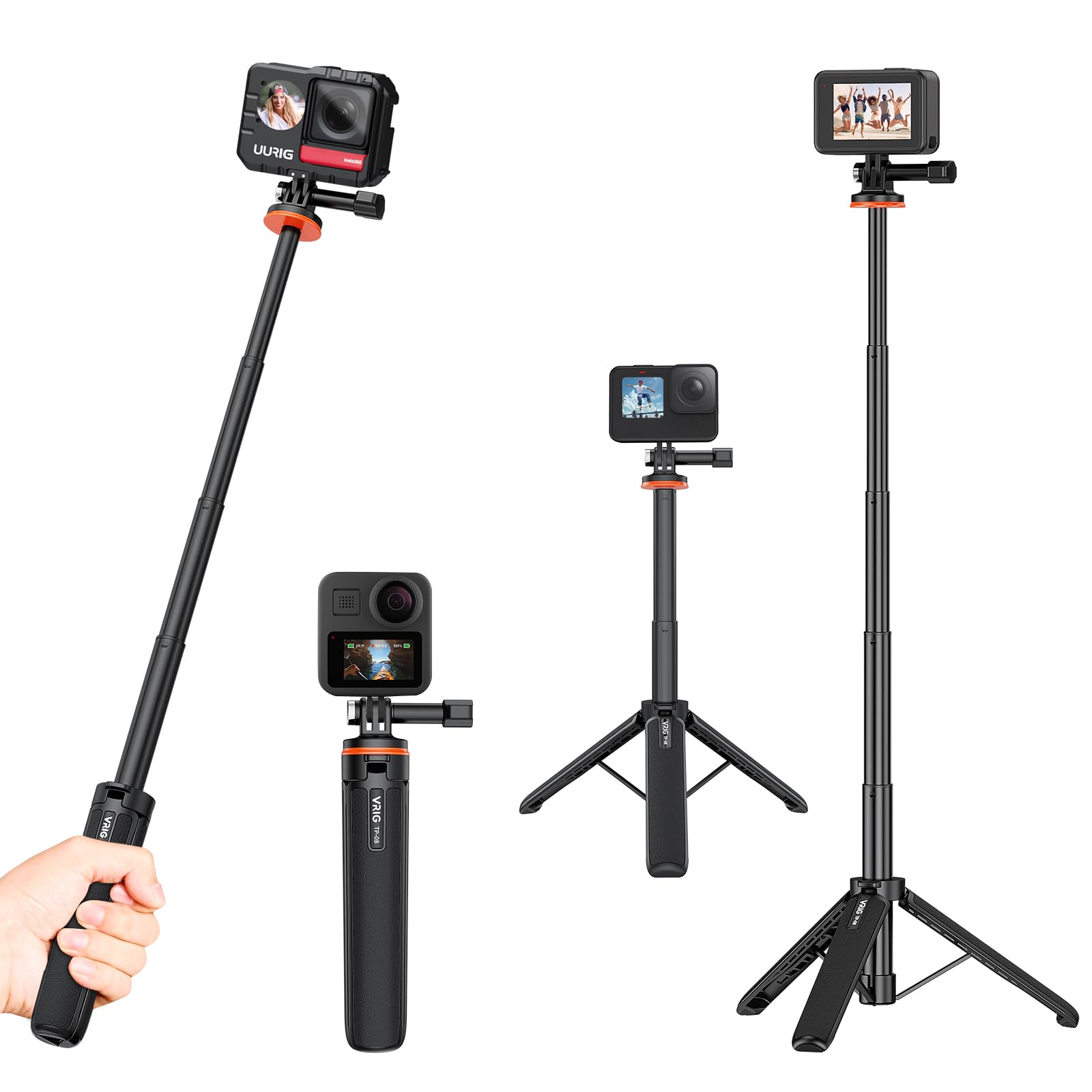 Uurig 20.1' Mini Extendable Gopro Tripod Portable Selfie Stick Tripod Camera Tripod For Gopro Max Hero 11 10 9 8 7 6 5 4 3 3+ 2 1 Session