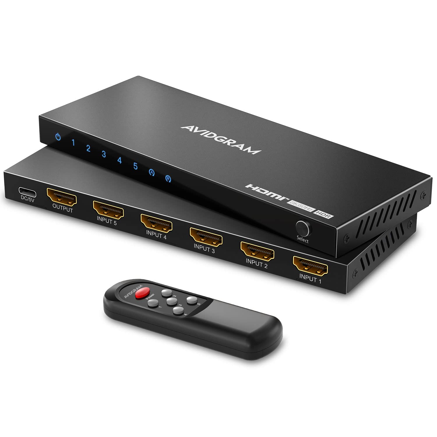 Hdmi 2.1 Switch 8K 60Hz, Avidgram Hdmi Switcher 5 In 1 Out With Ir Remote, 5 Port 4K 120Hz Auto Hdmi Selector Hub Support 8K 48G