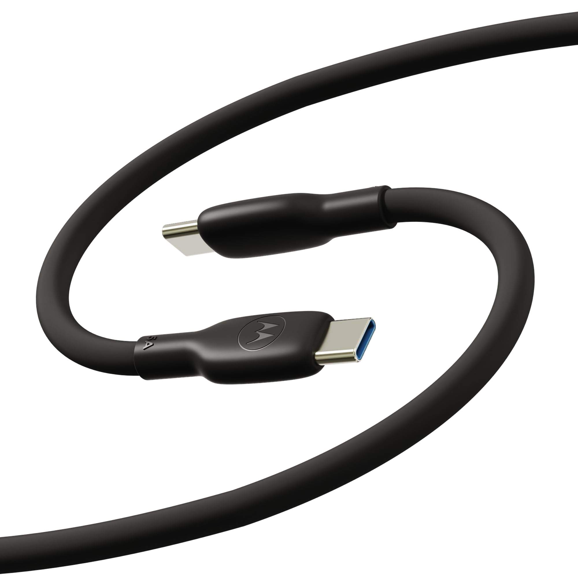 Motorola TurboPower Silicone 5A Black USB-C to USB-C Cable- 100W, 40k Bends, Flexible for Type C, Moto G Power, Play, Stylus,5G