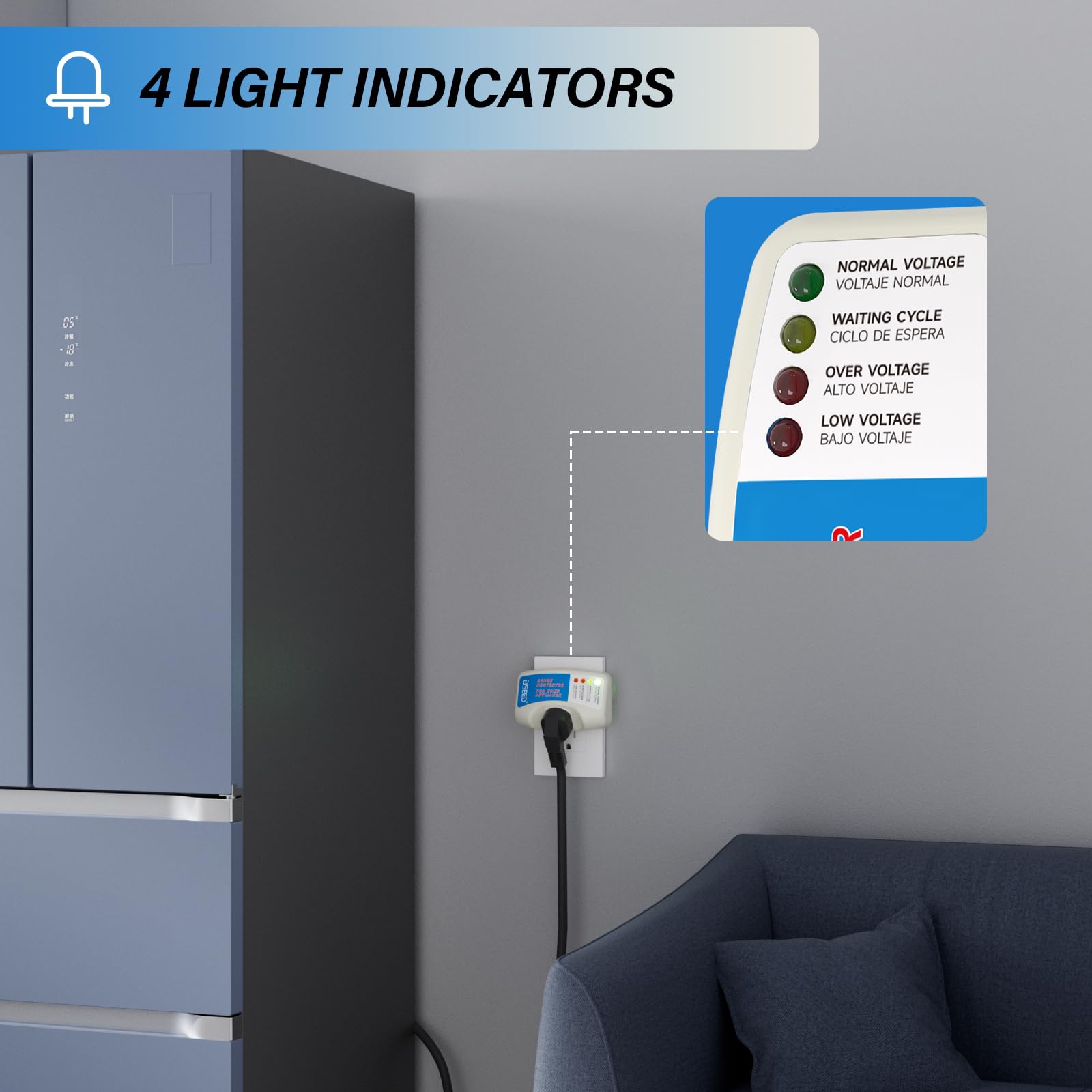 Bseed Surge Protector For Refrigerator, Single Outlet Surge Protector Plug In For Home Appliance Multi Function Plug With Protec