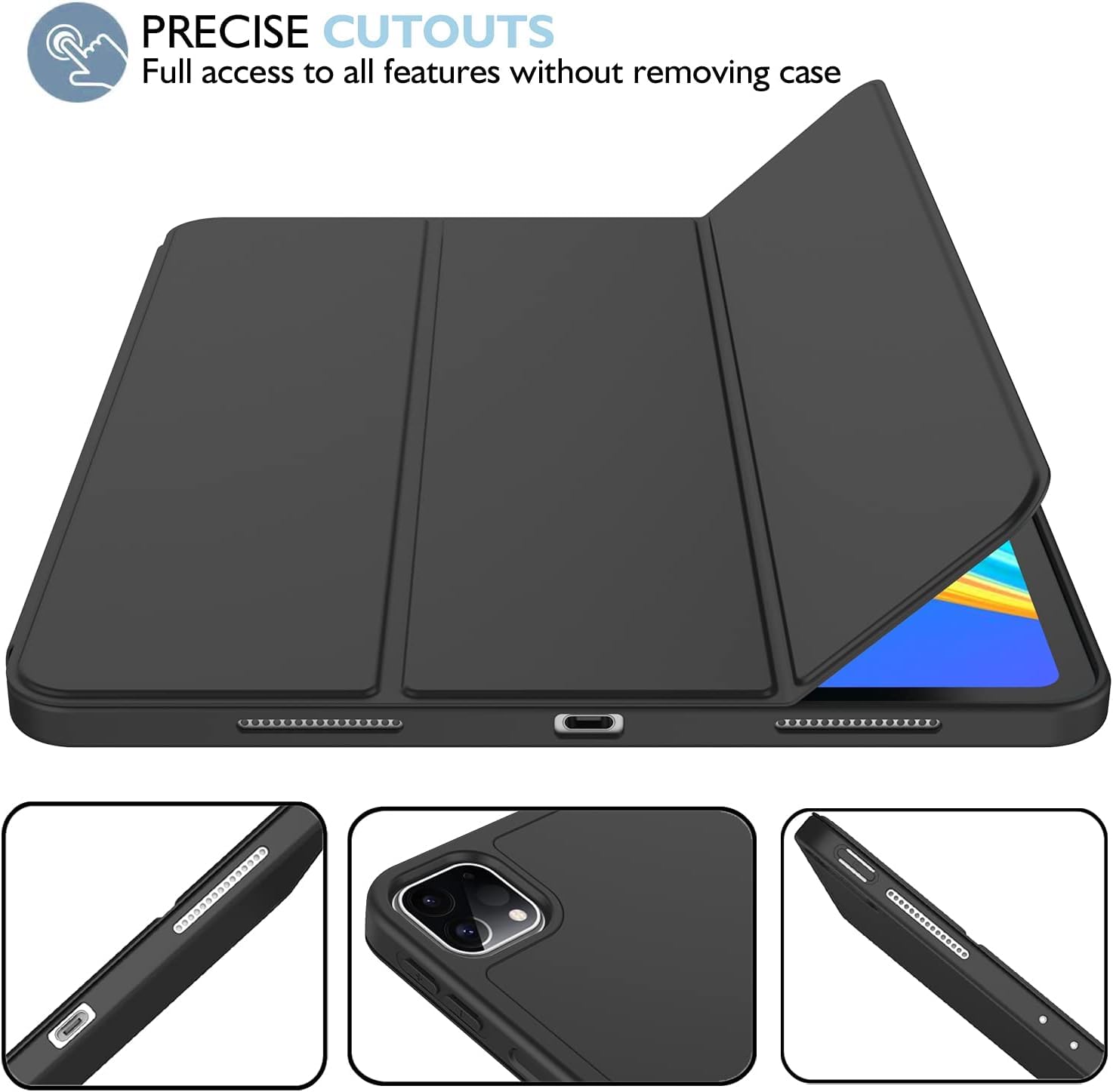 Imieet Ipad Pro 13 Inch Case M4 (2024) With Pencil Holder, [Support Pencil Pro And Pencil (Usb C)], Trifold Stand Smart Case With Soft Tpu Back, Auto Wake/Sleep (Black)