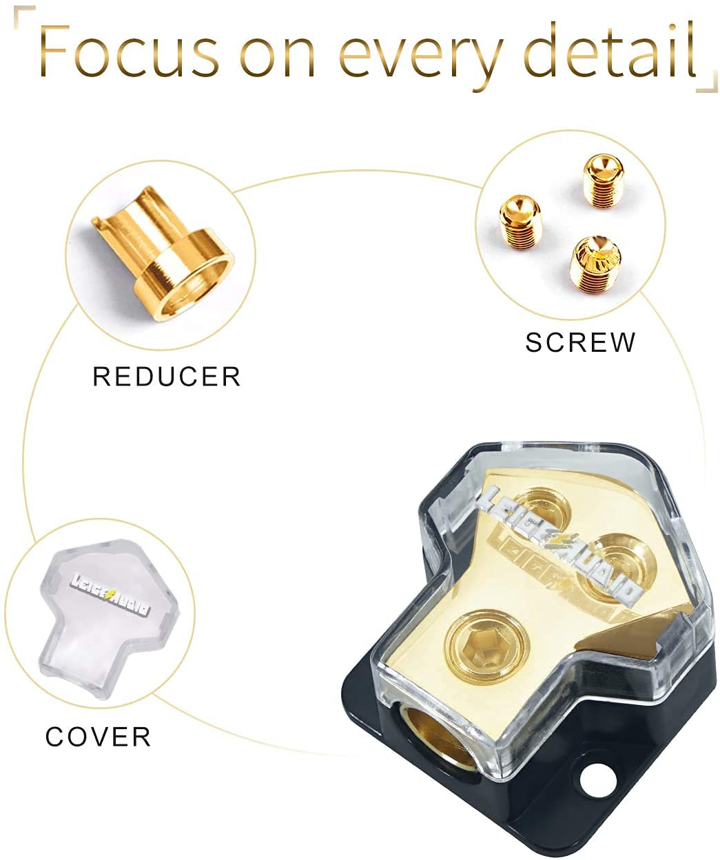 Leigesaudio 2Pack 0/2/4 Gauge In 4/8 Gauge Out 2 Way Amp Copper Power Distribution Block For Car Audio Splitter