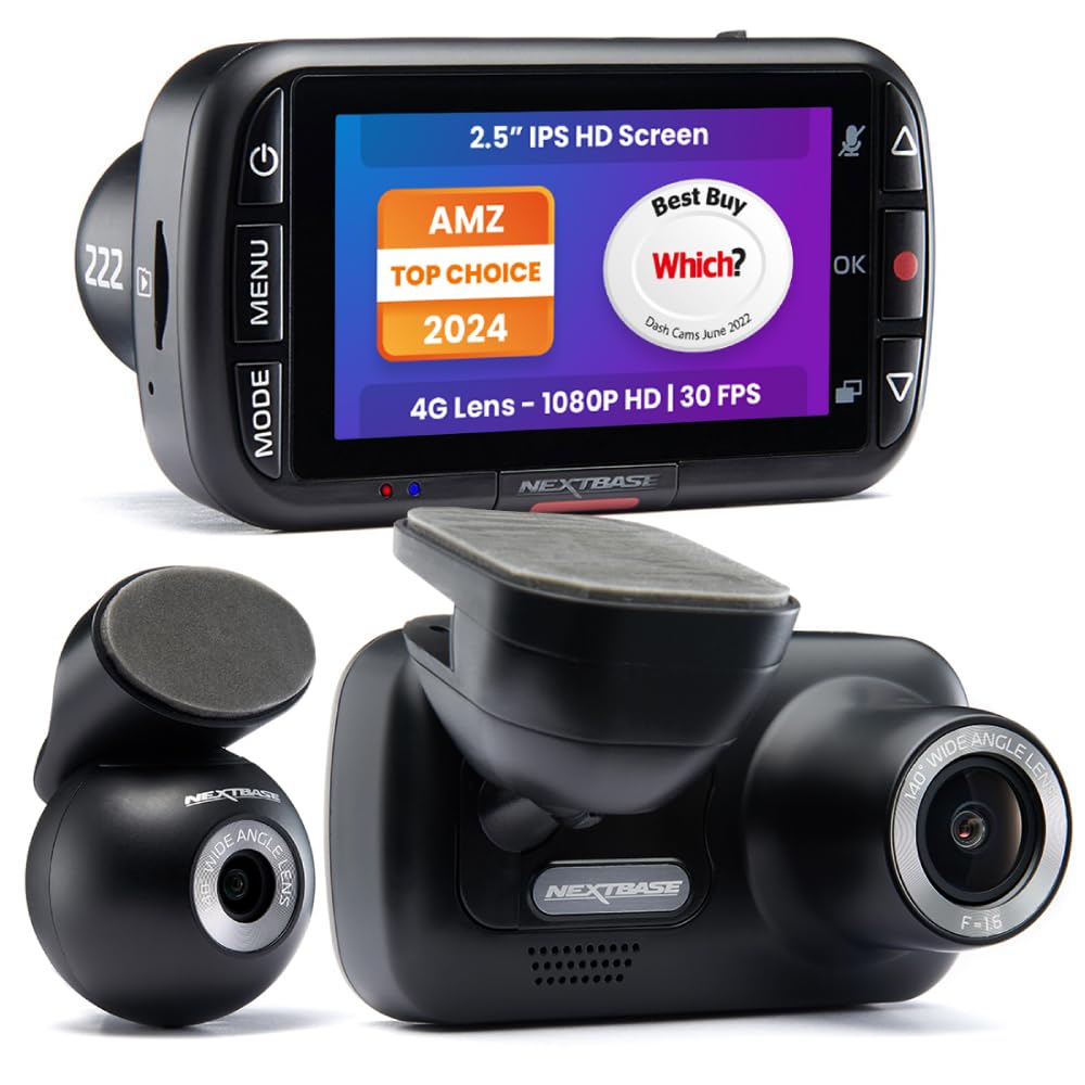 Nextbase 222Xr 1080P Dash Cam + Rear Cam Hd In Car Mini Camera With Parking Mode, Night Vision, Automatic Loop Recording And Fil
