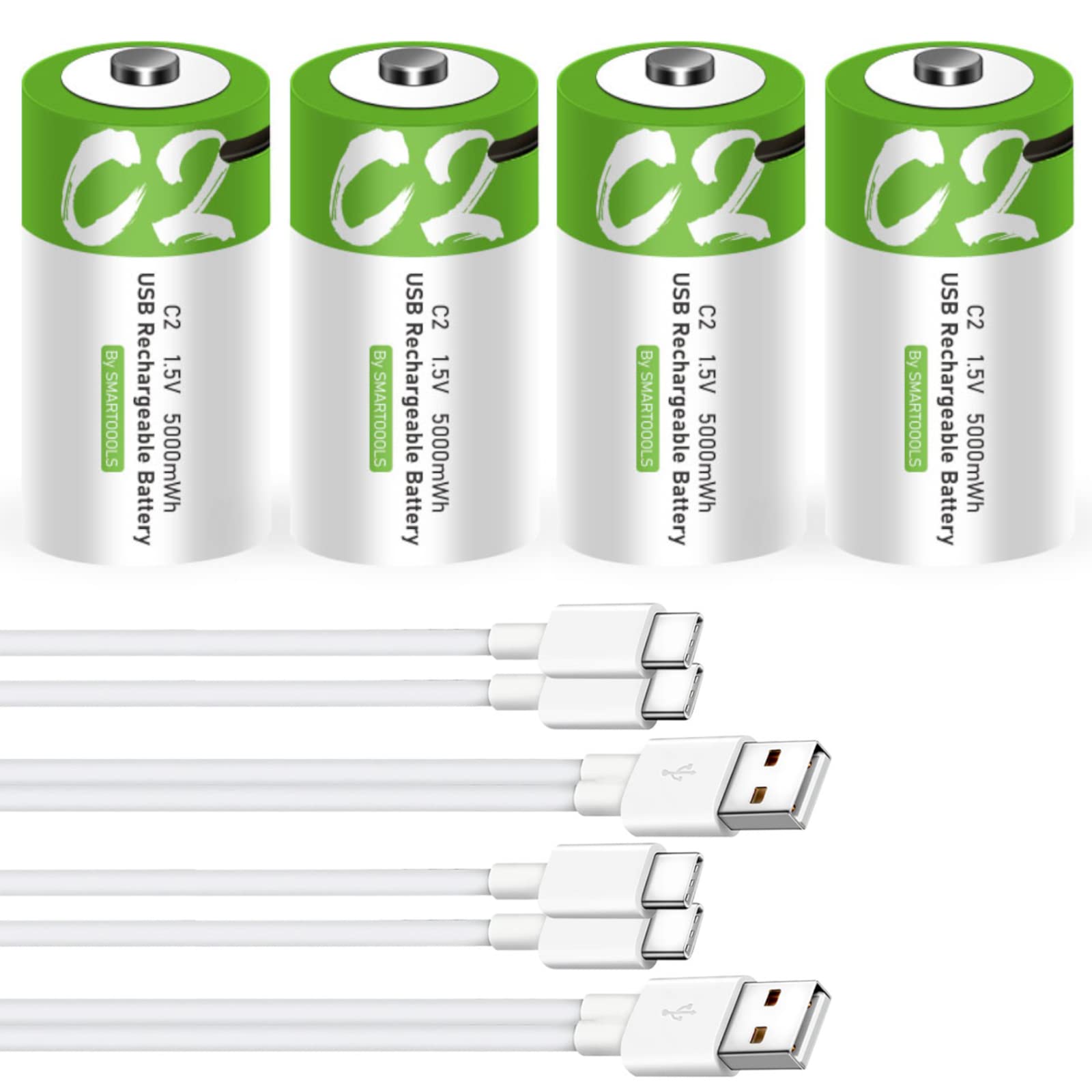 CAMELCELL C Batteries 4 Pack, Rechargeable C Batteries,5000mWh C Size Batteries 4 Pack, 1.5V Lithium ion C Cell Batteries 4 Pack