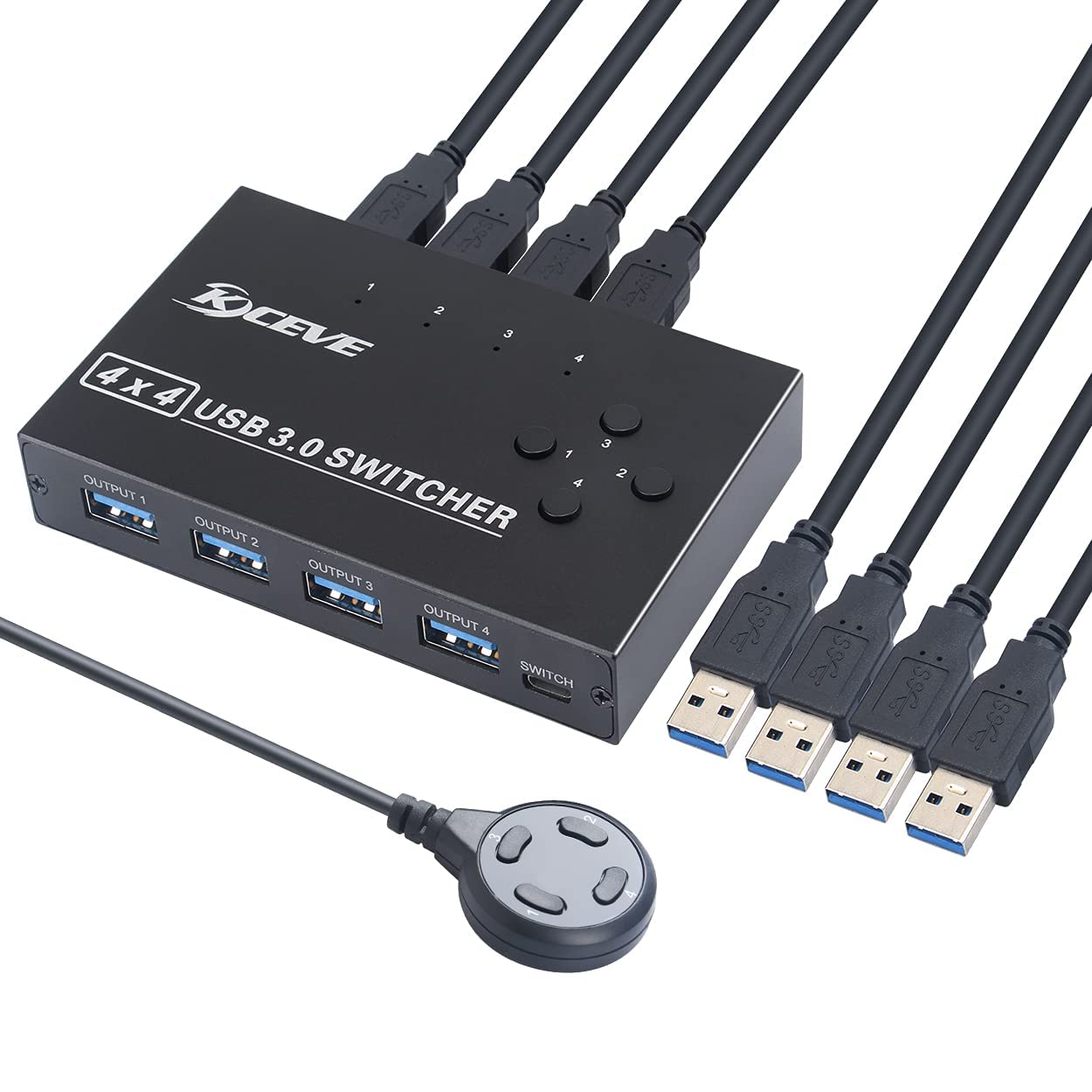 KCEVE USB 3.0 Switch, USB Switcher Selector 4 Computer Sharing 4 USB Devices Printer, Scanner, Mouse, Keyboard, Compatible with 
