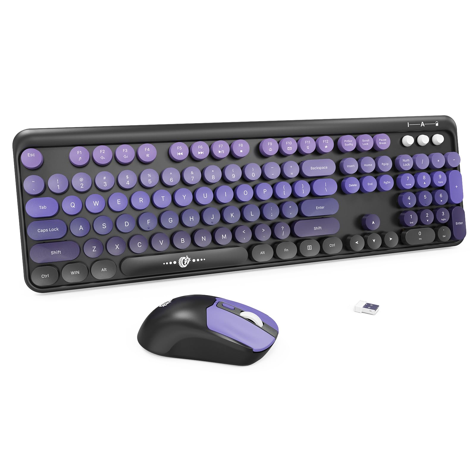 Wireless Keyboard and Mouse Combo - Cute Colorful Keyboard and Mouse, Retro Typewriter Keyboard with 2.4GHz Plug & Play, for Win