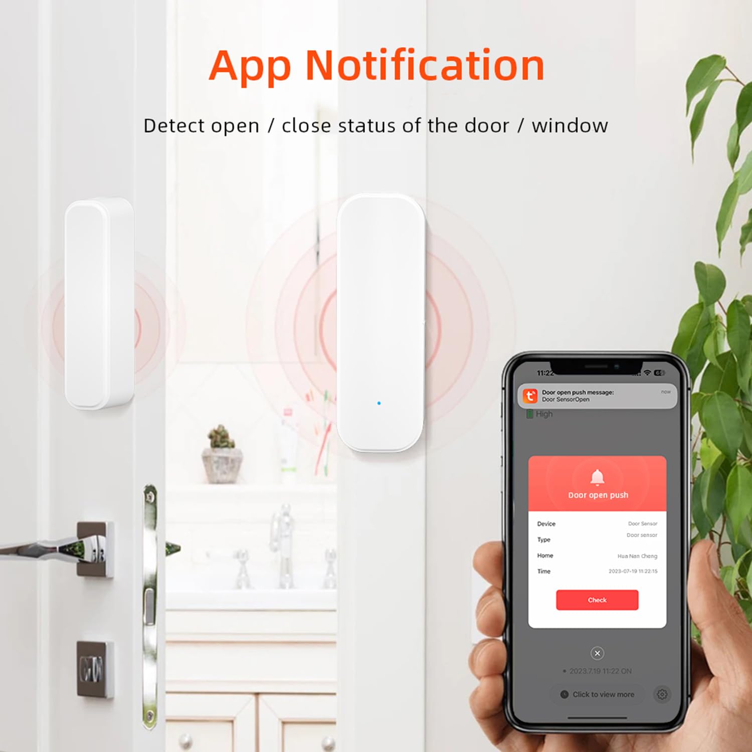 Wifi Door Sensor Window Detector: Smart Magnetic Door Open Detector With App Alerts, Wireless Home Security Contact Sensor, Tuya