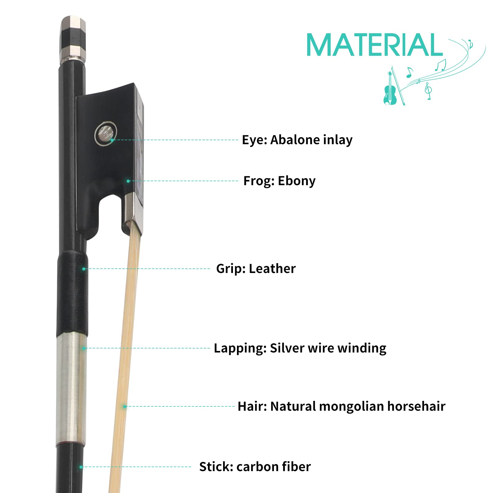 Violin Bow, 4/4 Full Size Fiddle Bows Carbon Fiber For Professional Player Beginner (Coffee)