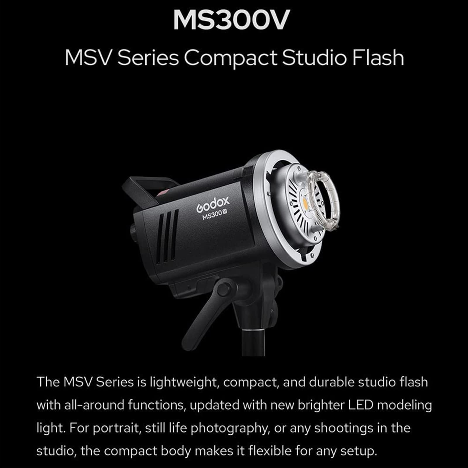 Godox Ms300V Ms300 V Compact Studio Strobe Flash Light   300W,Gn58 0.1 1.8S Recycle Time,2.4G X System,Bowens Mount Led Modeling
