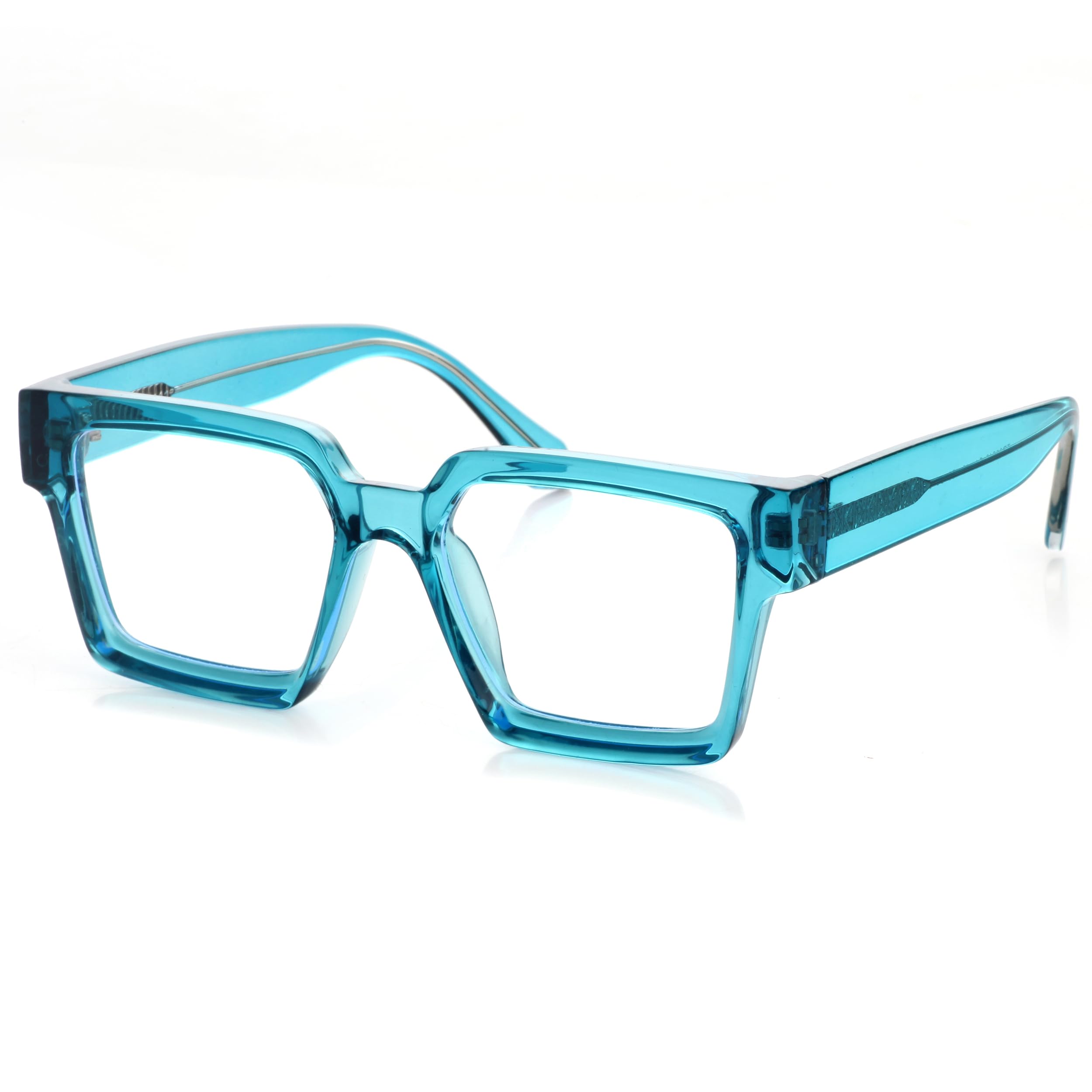 Kursan Square Clear Lens Glasses for Women Men Retro Oversized Thick Frame Eyeglasses (Transparent Blue)