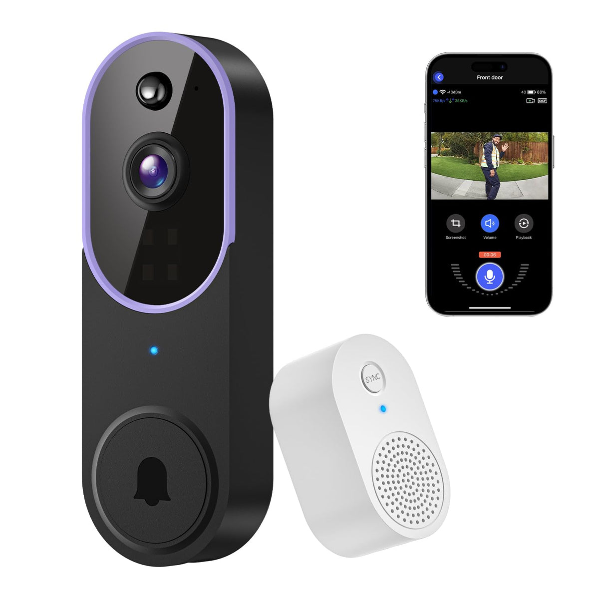 Lunelyx 1080P Wireless Video Doorbell Camera, Smart Outdoor Surveillance Cam, Fhd Live View, Cloud Storage, Ai Human Detection,