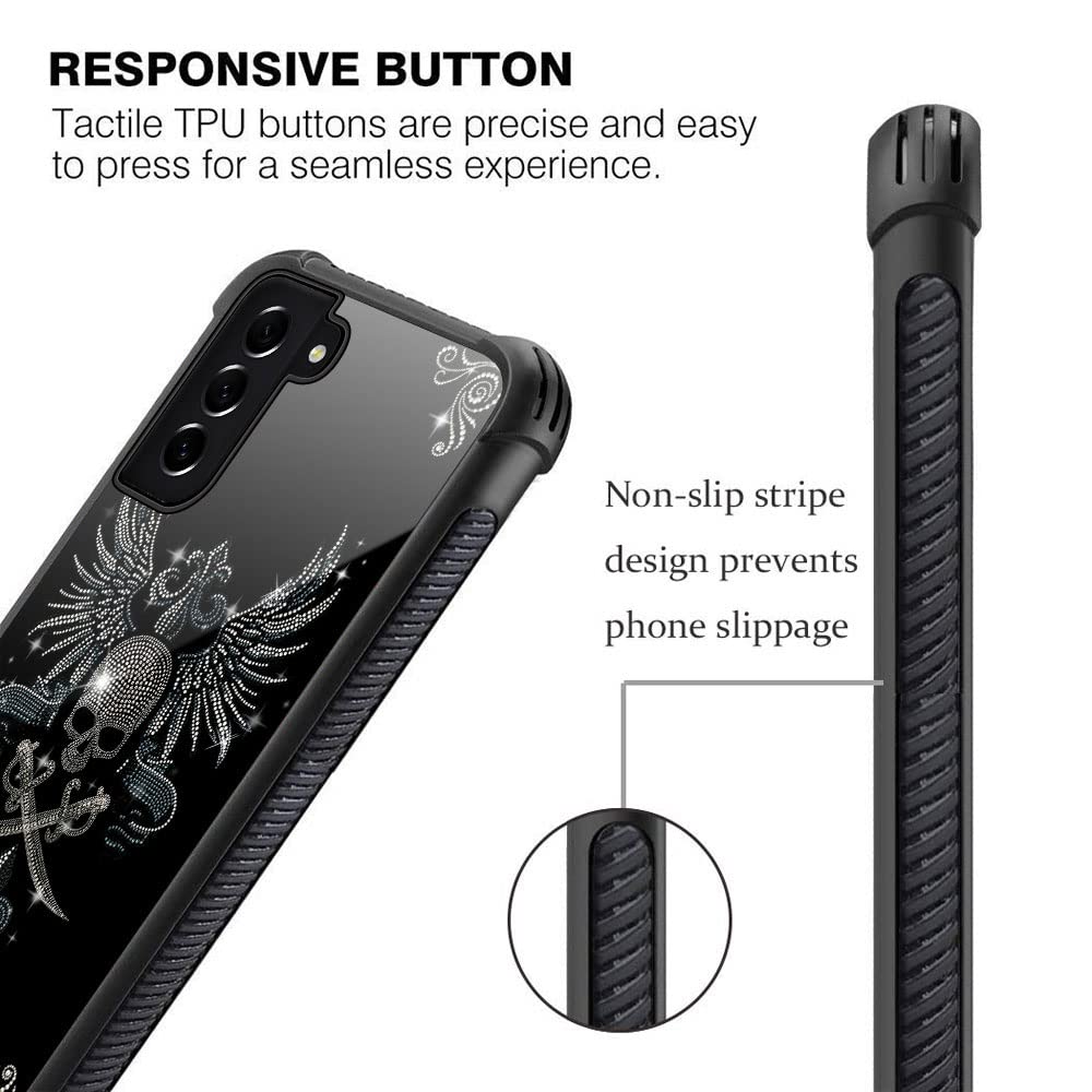 ZHEGAILIAN Phone Case Compatible with Samsung Galaxy S21 Plus 5G Diamond Skull Organic Glass TPU for 6.7-inch