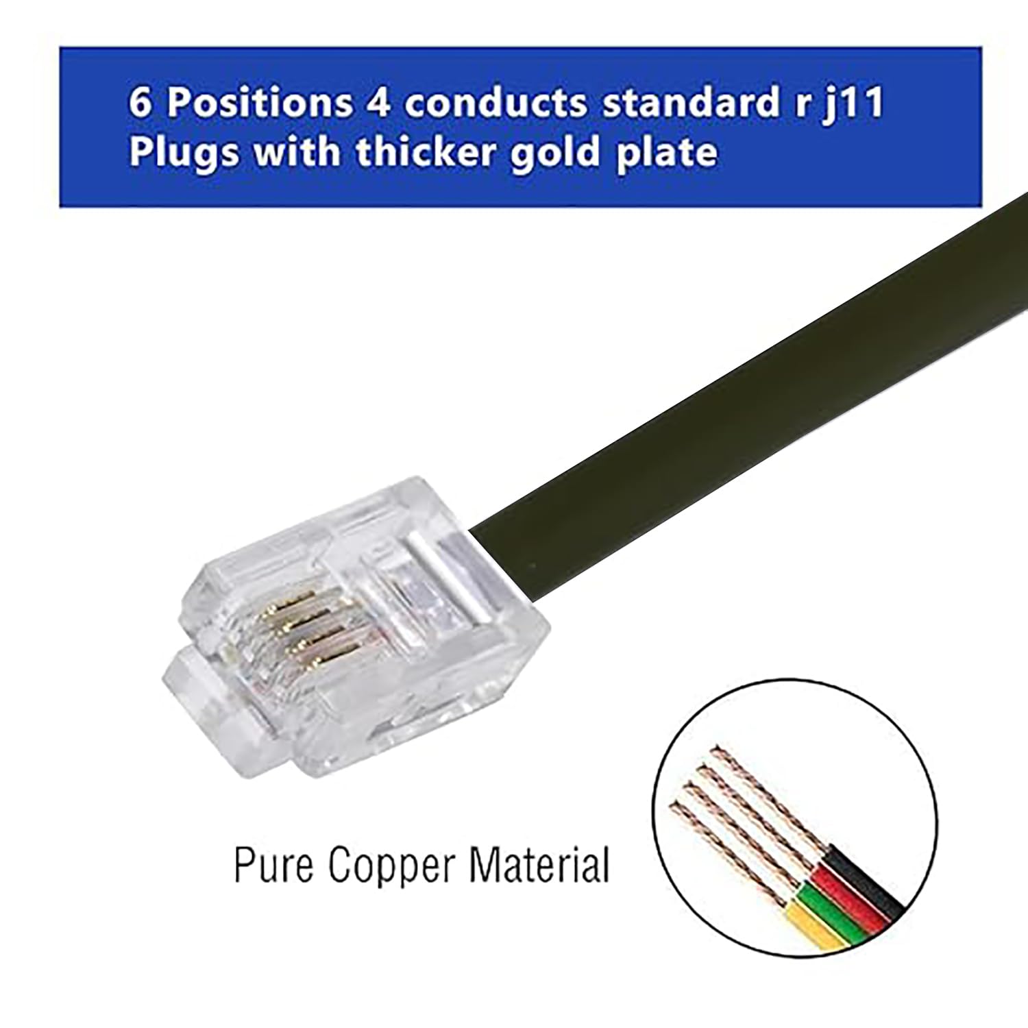 Seefeful 20 Feet Long Telephone Extension Cord Phone Cable Line Wire, With Standard Rj11 Plug And 1 In Line Couplers And 15 Cabl