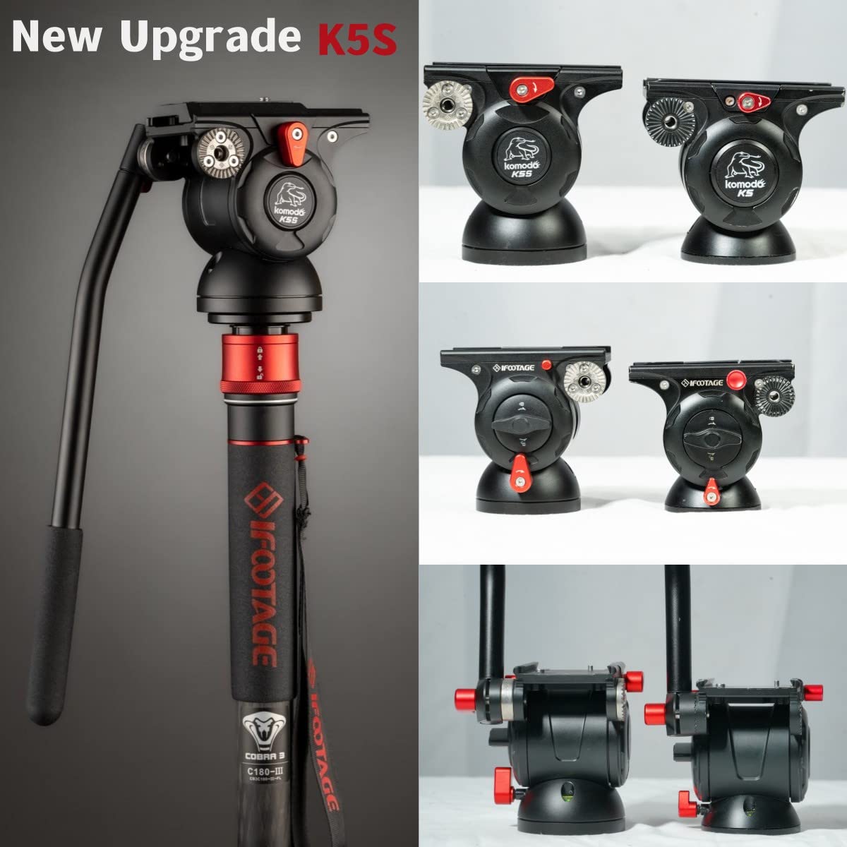 Ifootage Komodo K5S Video Fluid Head,Cameras Tripod Fluid Head With Quick Release Plate, For Professional Photography, Content C