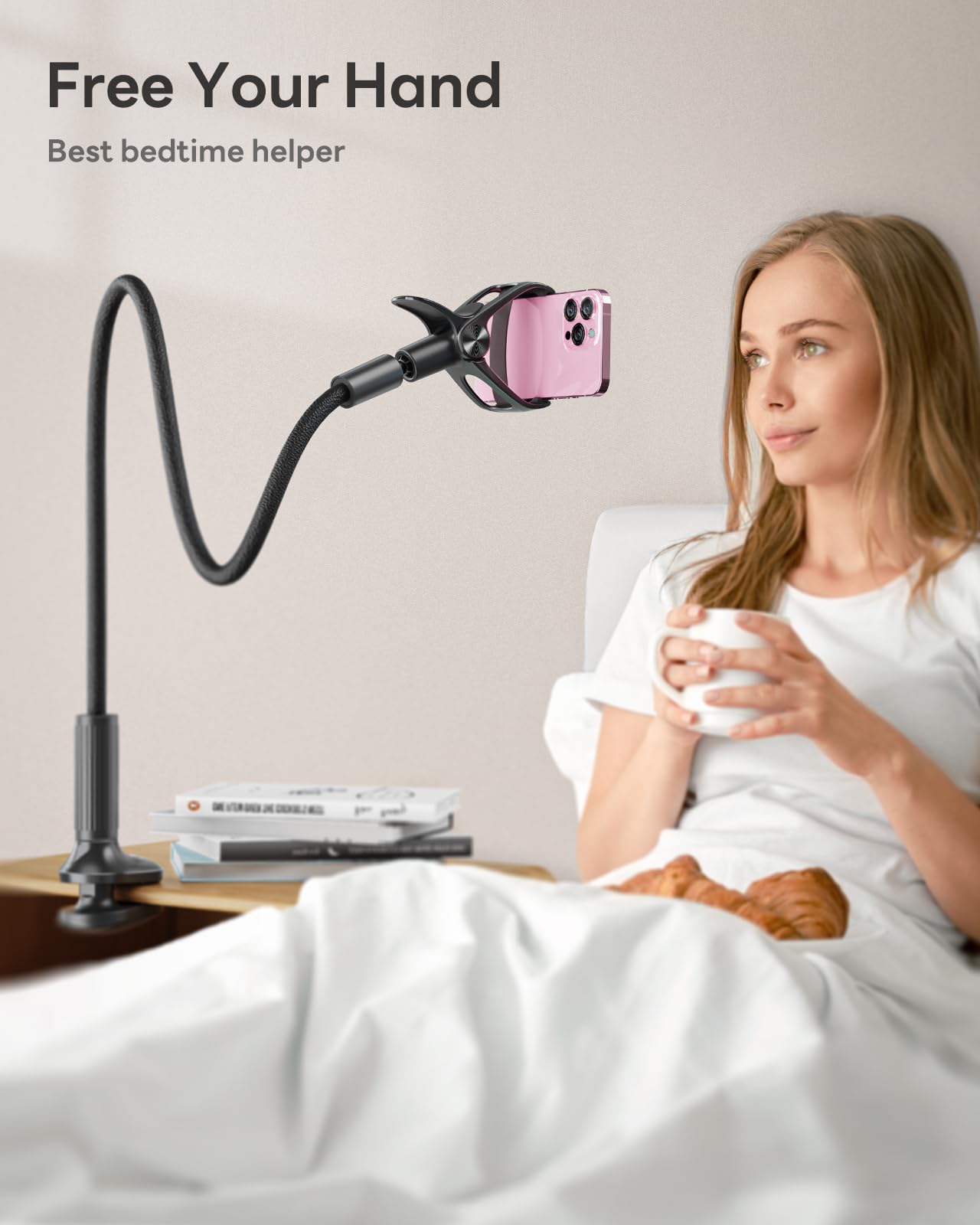 Saiji Gooseneck Phone Holder For Bed Overall Length 38.6    Flexible Leather Wrapped Arm Overhead Cell Phone Mount Stand With 36