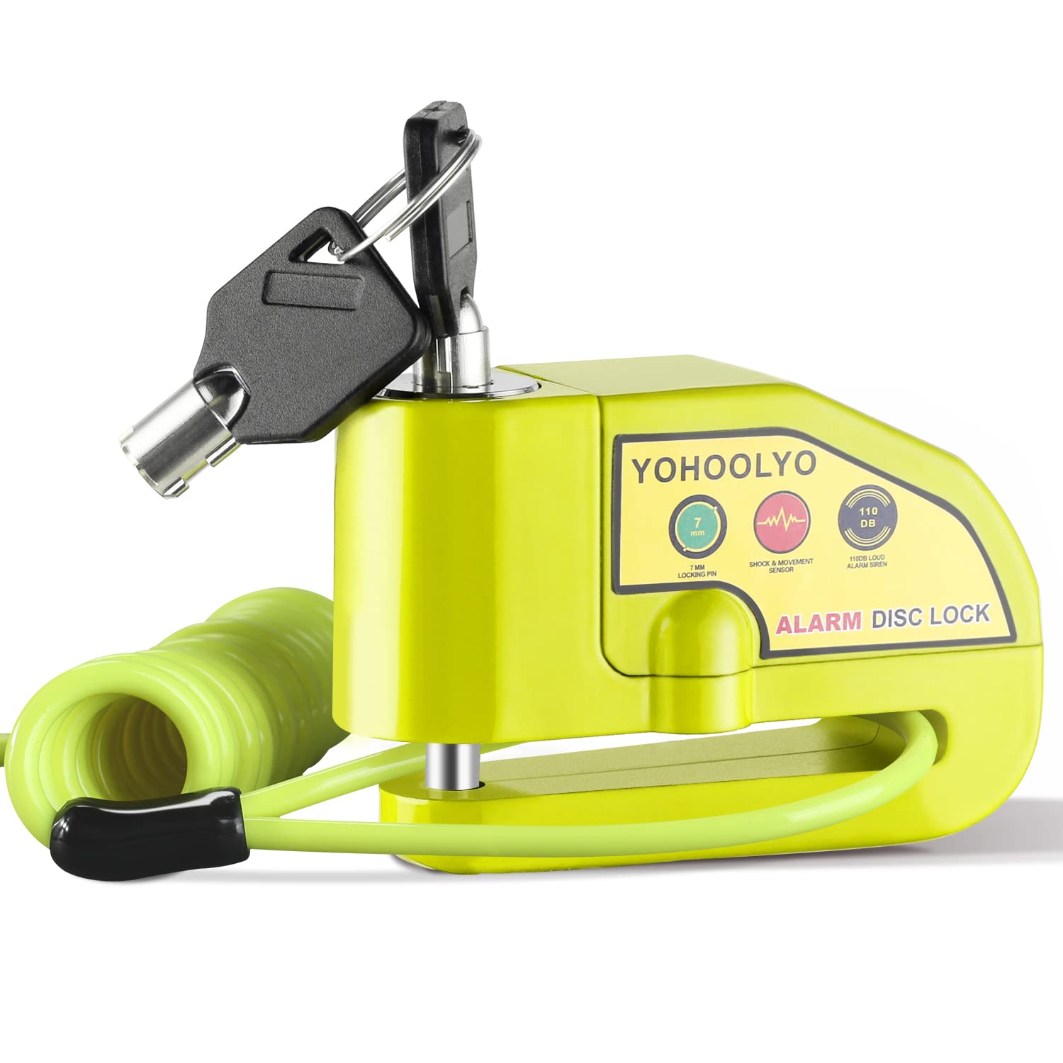 Yohoolyo Alarm Disc Lock Motorcycle Disc Brake Lock Anti Theft Waterproof 110 Db 7Mm Pin 5Ft Reminder Cable For Motorcycles Bike