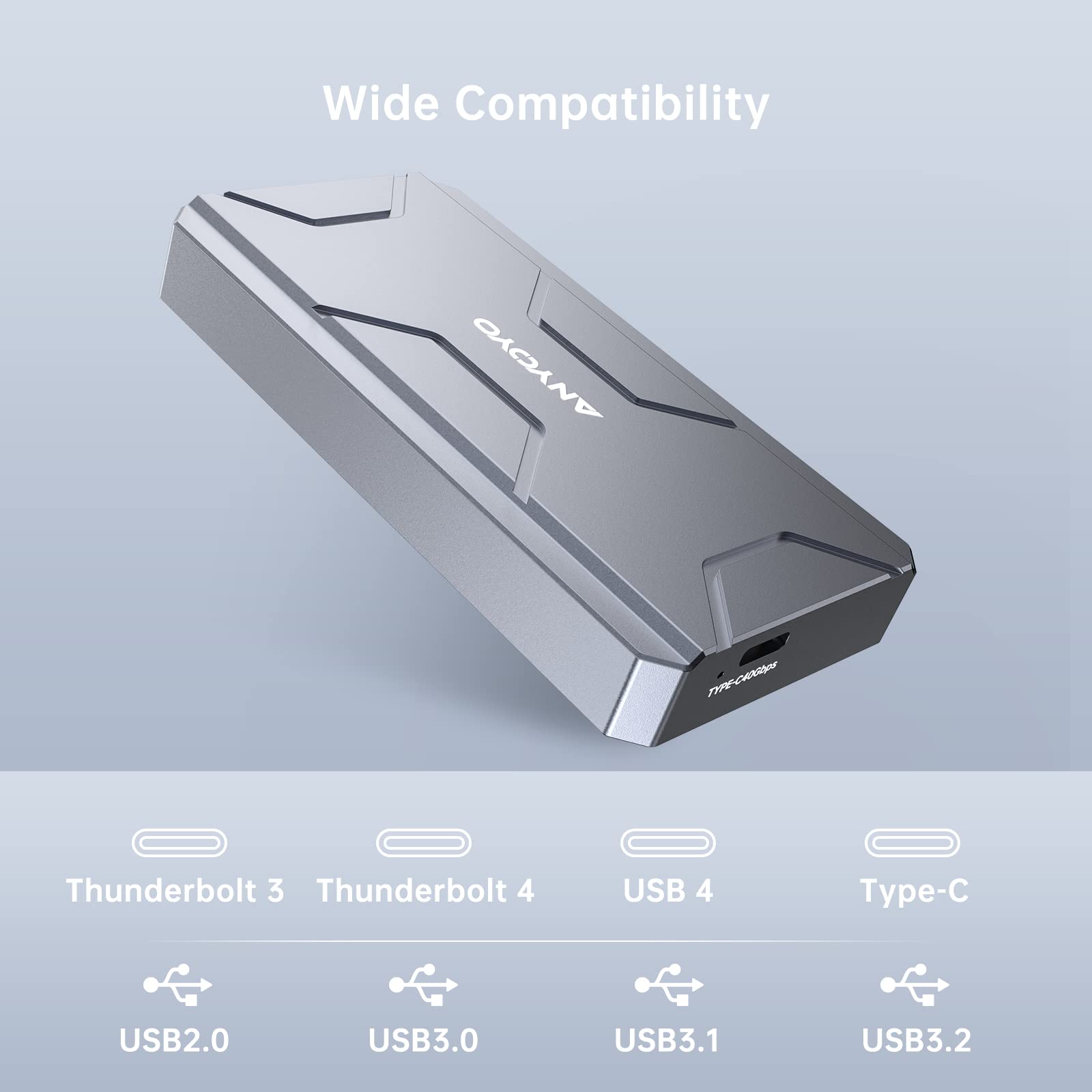 Anyoyo 40Gbps M.2 Enclosure, Nvme Ssd Enclosure Pcie Nvme To Usb C Ssd Enclosure, Aluminum Nvme Enclosure Compatible Usb 4/3.2/3