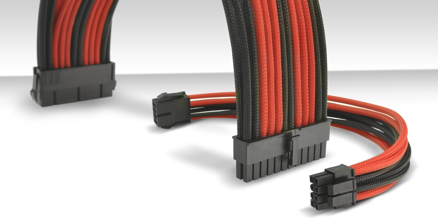 Thermaltake Ttmod Sleeve Extension Power Supply Cable Kit Atx/Eps/8 Pin Pci E/6 Pin Pci E With Combs, Red/Black Ac 033 Cn1Nan A1