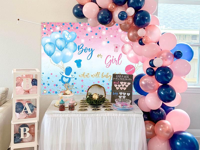 Avezano Gender Reveal Backdrop Boy Or Girl Sign Banner Blue And Pink Stars Dots Balloon Theme Baby Gender Reveal Party Decoratio