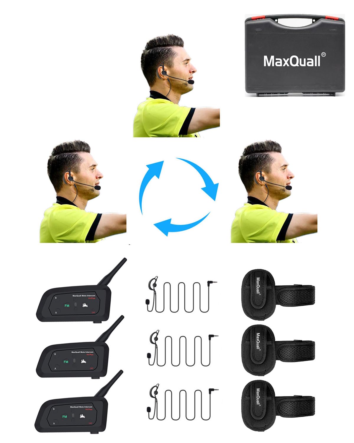 Maxquall Referee Headset 3 Referees Talk Same Time Football Wireless Headsets Wireless Football Headsets Headset Football Refere