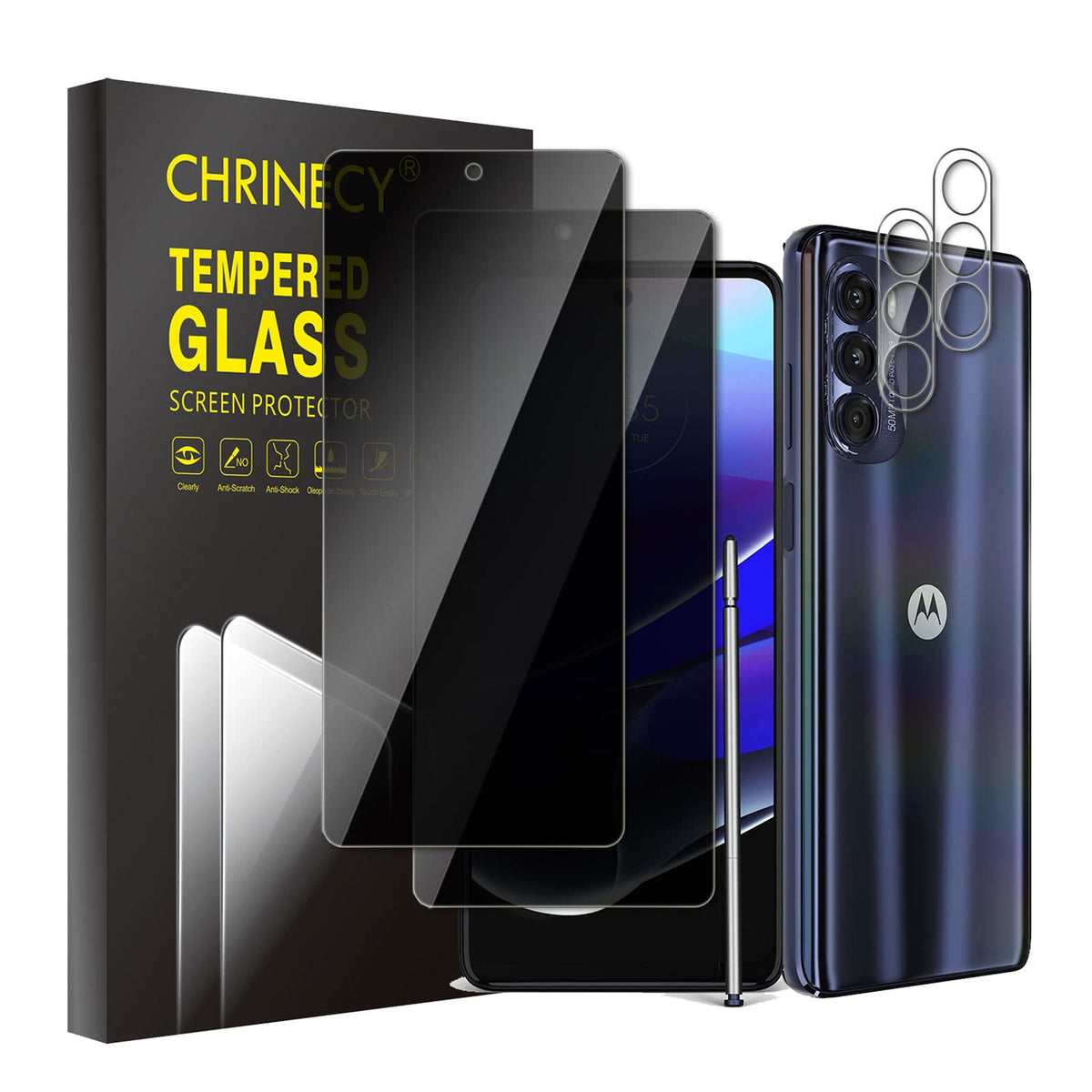 [4 Pack] 2Pack Privacy Screen Protector Compatible For Motorola Moto G Stylus 5G 2022 With 2Pack Camera Lens Protector, 9H Hardn