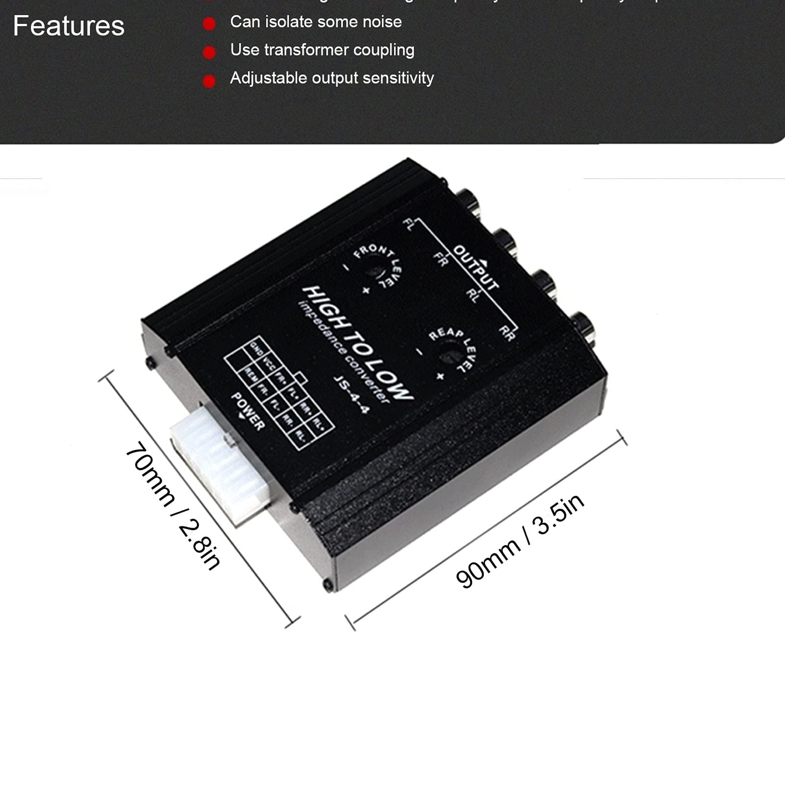 Audio Converter, 12V 4 Channel Audio Impedance Converter High To Low Line Car Stereo Radio Speaker Frequency For Hosts Without L