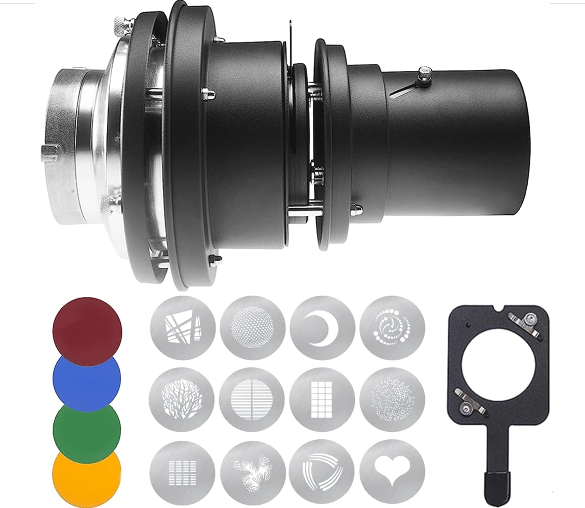 Alluneitter Bowens Mount Snoot,Strobe Video Snoot Conical Projector Snoot With Optical Lens Kit Include Various Gobos Used For V