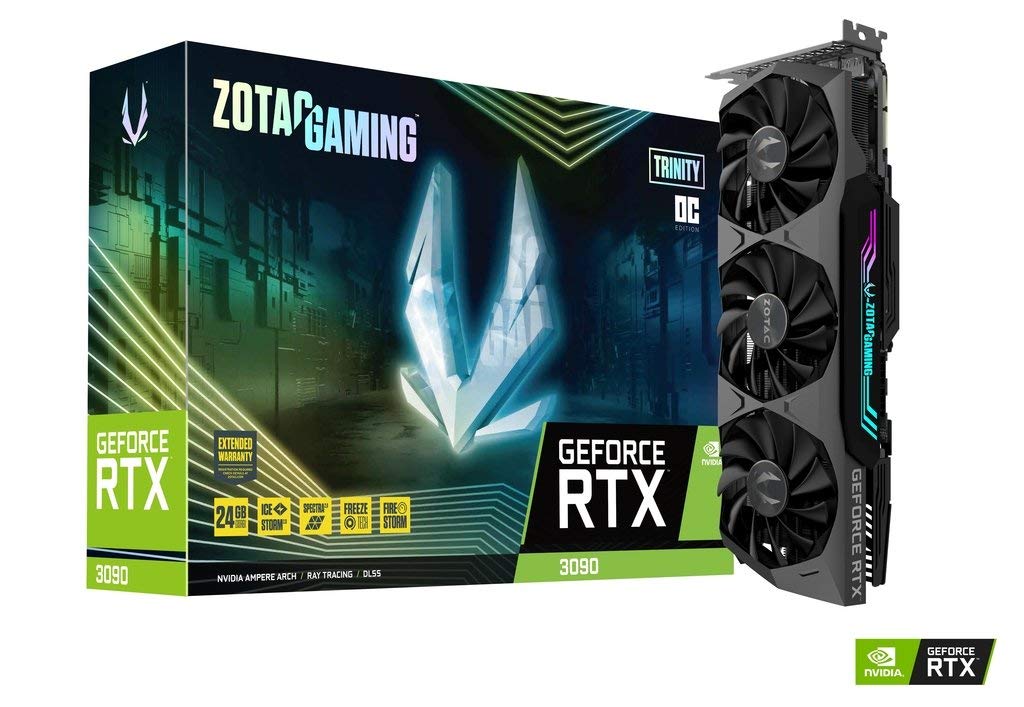Zotac Gaming Geforce Rtx™ 3090 Trinity Oc 24Gb Gddr6X 384-Bit 19.5 Gbps Pcie 4.0 Gaming Graphics Card, Icestorm 2.0 Advanced Cooling, Spectra 2.0 Rgb Lighting, Zt-A30900J-10P