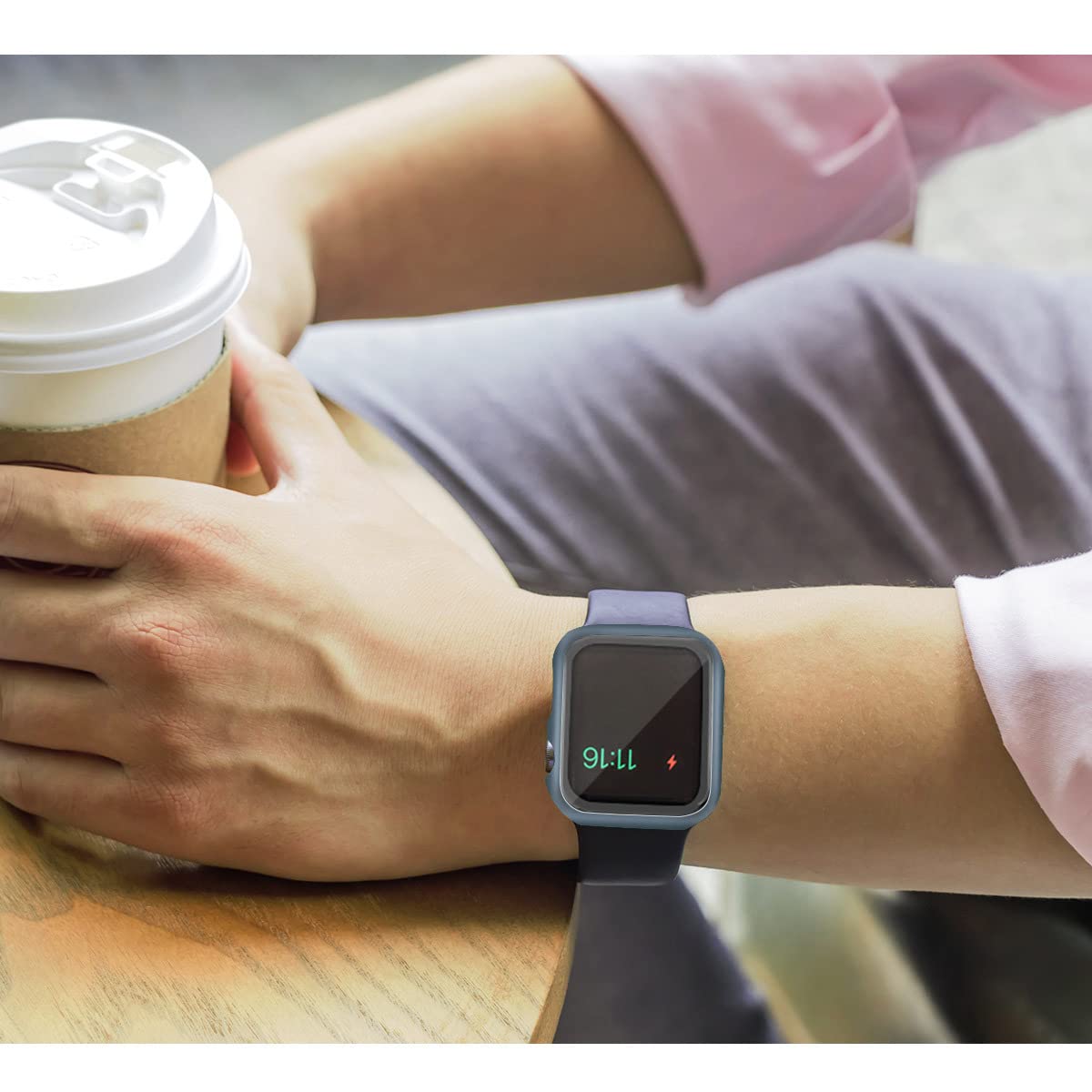 Hankn 2 Pack Matte Blue 44Mm Case For Apple Watch Series 6 5 4 Se 44Mm Tempered Glass Screen Protector Case, Full Coverage Hard