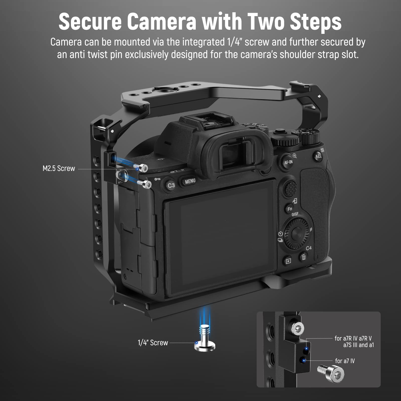 Neewer Full Camera Cage Compatible With Sony A7R V/A7R Iv/A7 Iv/A7S Iii/A1, Aluminum Video Camera Rig With Full Access/Arca Type